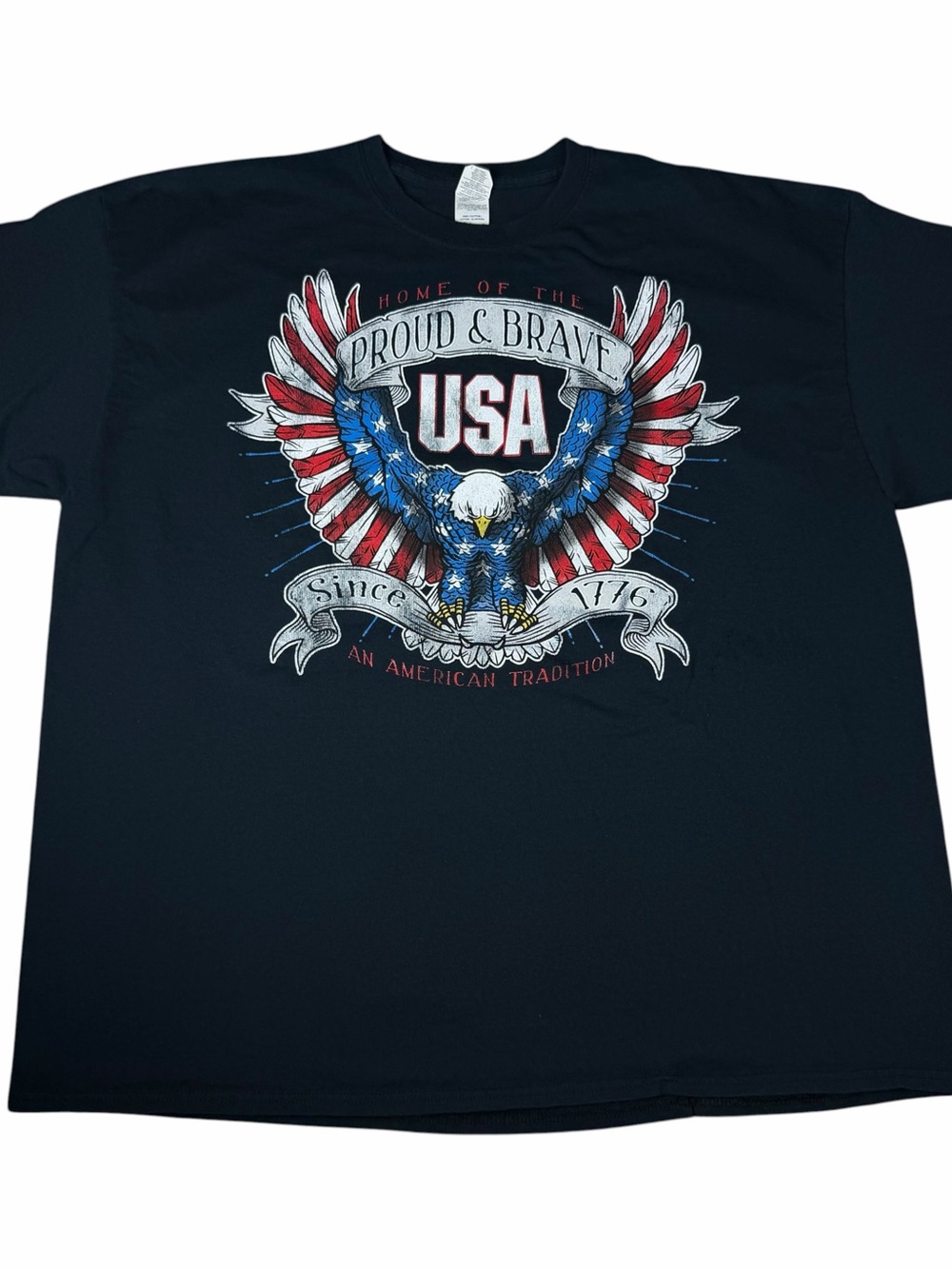 Y2K Proud & Brave USA American Tradition Graphic T-Shirt Black Adult Size 2XL